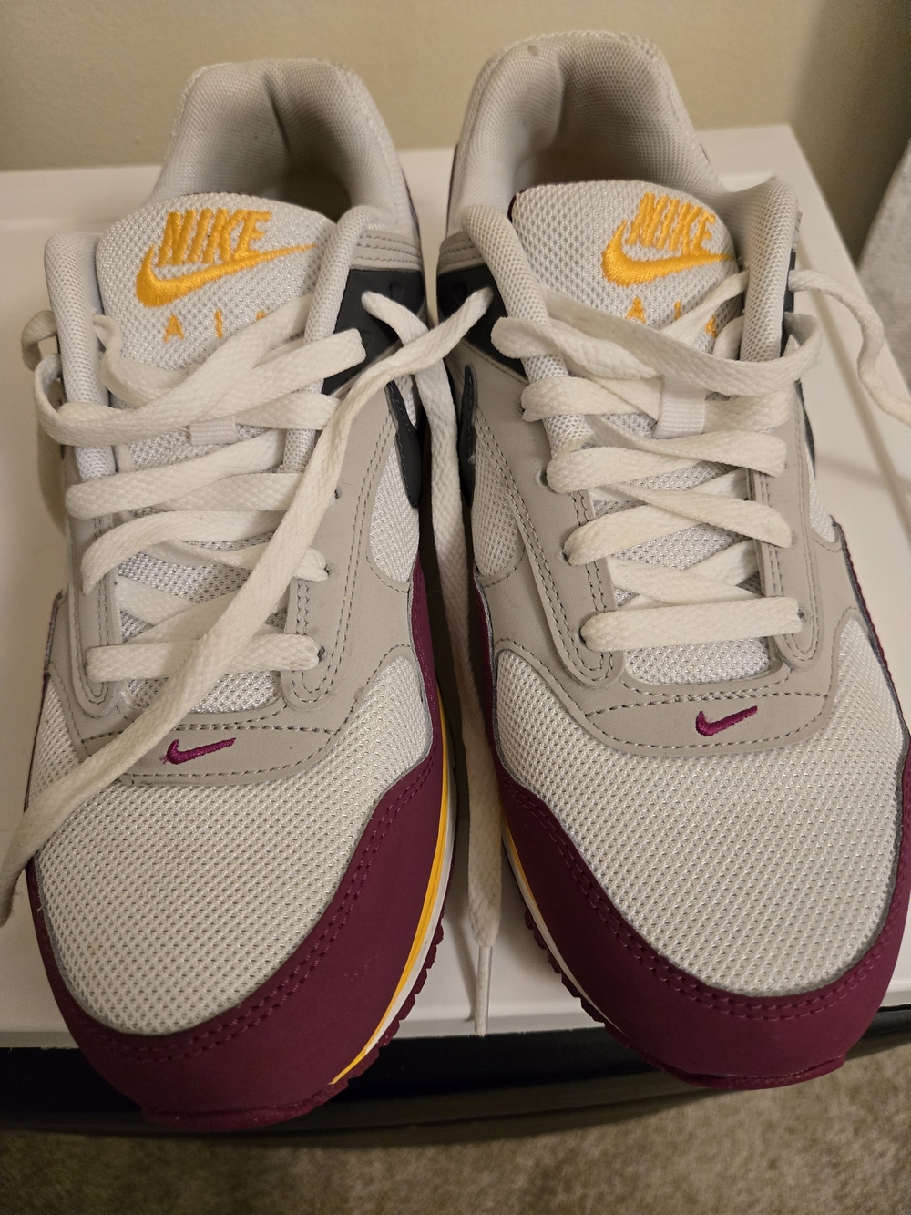 Nike White, Burgundy & Yellow Low-Top Sneakers